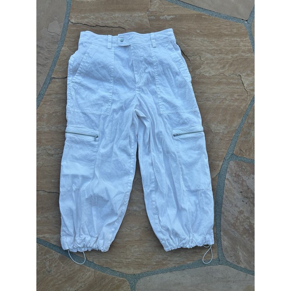 Vince Pants Womens White Linen Blend Cargo Jogger Zip Pockets Elastic Cuffs XS